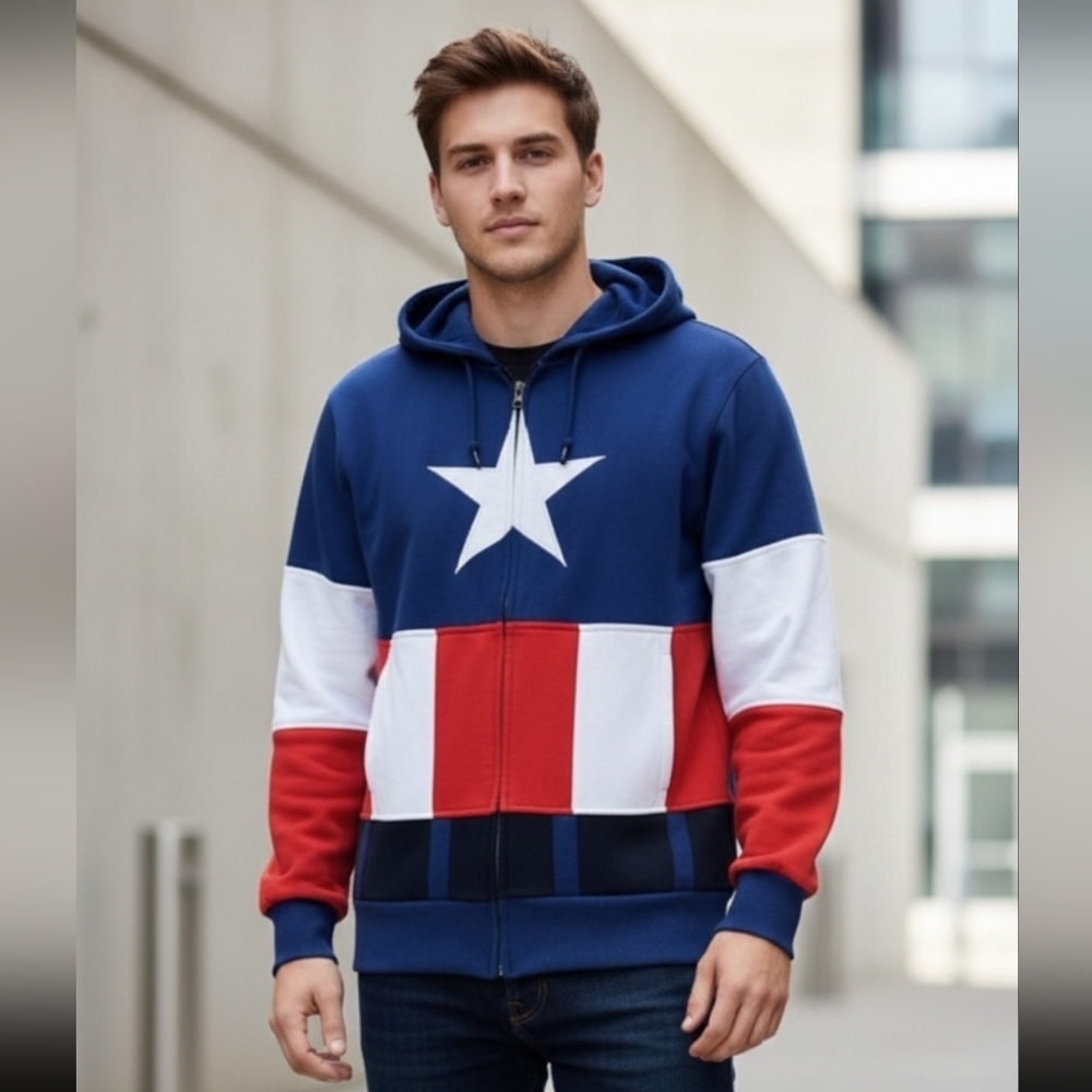Marvel Captain America Hoodie – Unisex Size Small – Red & Blue